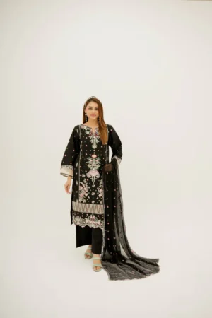 Elaaf Black Embroidered Lawn Suit with Chiffon Dupatta
