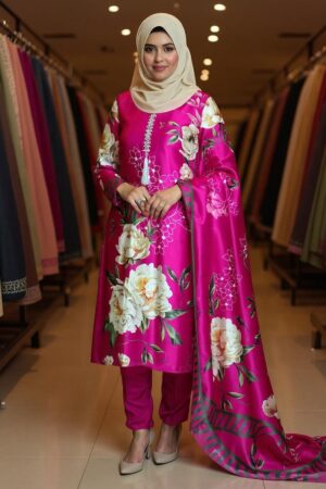 Silk ready to wear three peace with stone work on neck