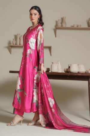 Silk ready to wear three peace with stone work on neck